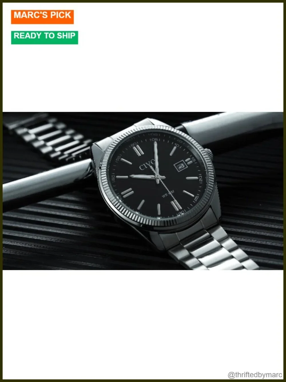 Analog Mens Watch with Date Luminous Hands Stainless Steel Dress Watch